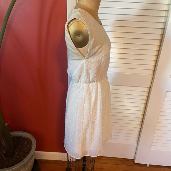 NEEDLE & THREAD | gold sparkly cream color mini dress S - Picture 4 of 7
